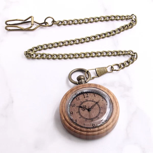 s-l1600 (1) Unique Walnut Wood Pocket Watch with Chain - Japanese Miyota Quartz Gift for Him & Her