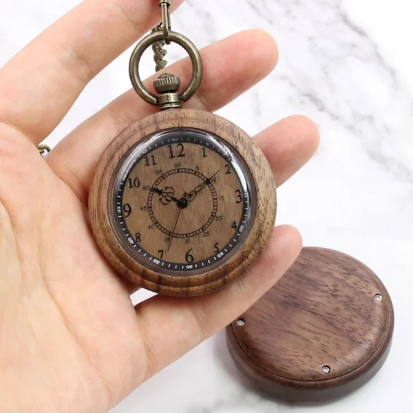 s-l1600 (2) Unique Walnut Wood Pocket Watch with Chain - Japanese Miyota Quartz Gift for Him & Her