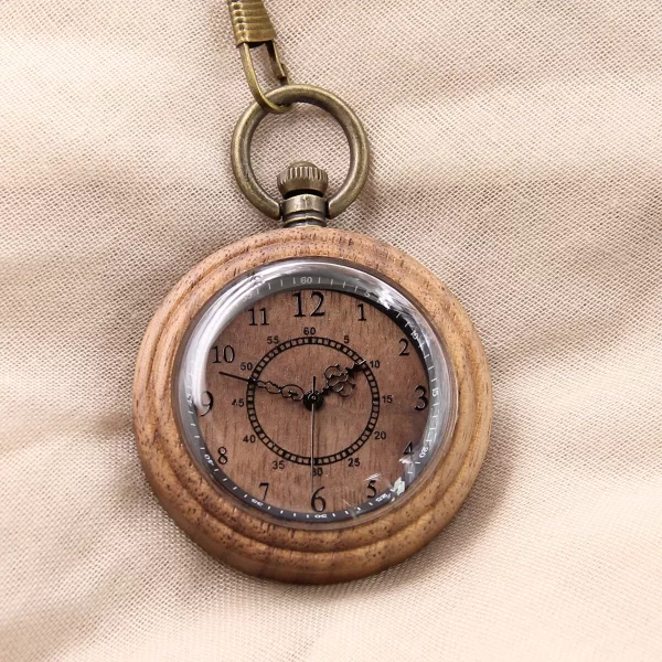 s-l1600 (3) Unique Walnut Wood Pocket Watch with Chain - Japanese Miyota Quartz Gift for Him & Her