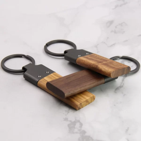 s-l1600 (3) Handcrafted Rectangular Solid Wood Keychain with Vintage Metal Hardware - Olive, Walnut & Acacia Wood