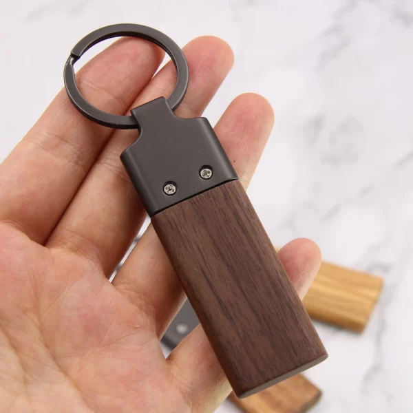 s-l1600 (4) Handcrafted Rectangular Solid Wood Keychain with Vintage Metal Hardware - Olive, Walnut & Acacia Wood