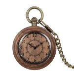 Unique Walnut Wood Pocket Watch with Chain - Japanese Miyota Quartz Gift for Him & Her