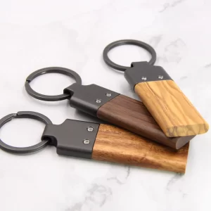 s-l1600 Handcrafted Rectangular Solid Wood Keychain with Vintage Metal Hardware - Olive, Walnut & Acacia Wood