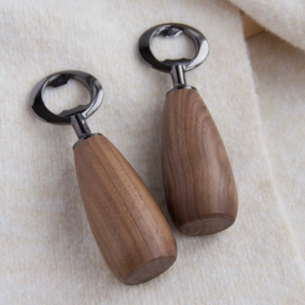 开瓶器去水印4 Natural Walnut & Olive Wood Beer Bottle Opener - Ergonomic Handheld Wooden Soda & Beer Cap Remover for Kitchen, Bar & Gifts