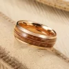 弧面酒桶木镶吉它弦钨钢戒指 (6) Men's 8mm Tungsten Ring with Authentic Guitar String & Reclaimed Whiskey Barrel Wood Inlay