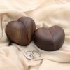 Handcrafted Solid Walnut Heart-Shaped Double Ring Box for Wedding & Proposal