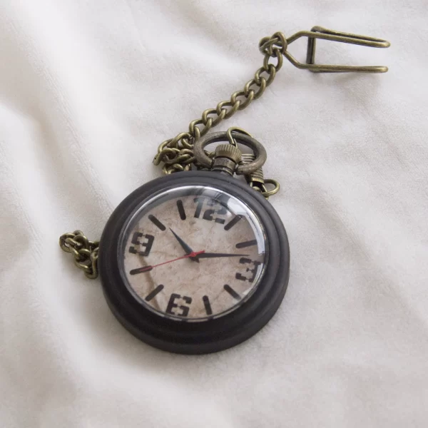 Modern Ebony & Walnut Wood Arabic Numeral Pocket Watch with Chain - Miyota Movement