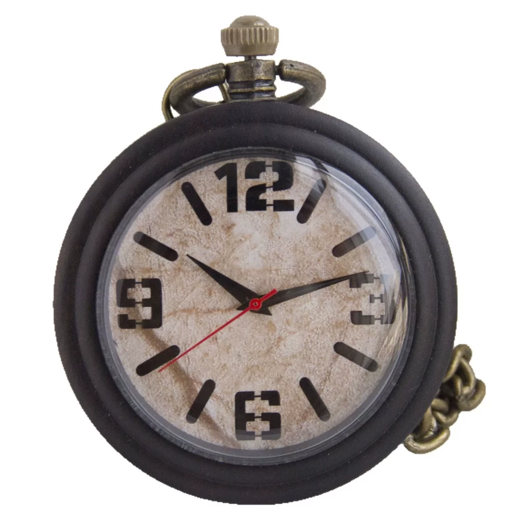 Modern Ebony & Walnut Wood Arabic Numeral Pocket Watch with Chain - Miyota Movement
