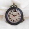 Modern Ebony & Walnut Wood Arabic Numeral Pocket Watch with Chain - Miyota Movement