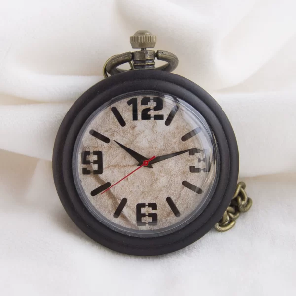 Modern Ebony & Walnut Wood Arabic Numeral Pocket Watch with Chain - Miyota Movement