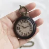 Modern Ebony & Walnut Wood Arabic Numeral Pocket Watch with Chain - Miyota Movement