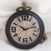 Modern Ebony & Walnut Wood Arabic Numeral Pocket Watch with Chain - Miyota Movement