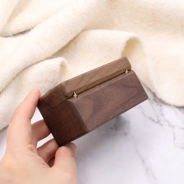 Handcrafted Solid Walnut Wood 4-Slot Ring Box with Magnetic Closure & Cushion