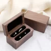 Handcrafted Solid Walnut Wood 4-Slot Ring Box with Magnetic Closure & Cushion