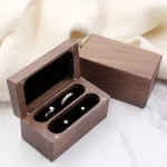 Handcrafted Solid Walnut Wood 4-Slot Ring Box with Magnetic Closure & Cushion