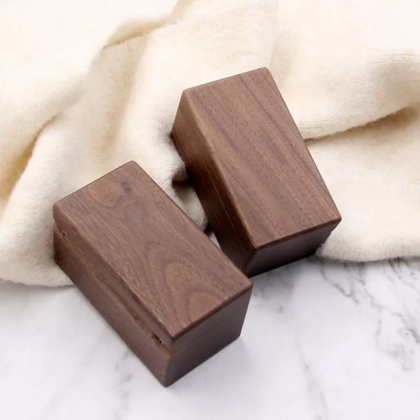 Handcrafted Solid Walnut Wood 4-Slot Ring Box with Magnetic Closure & Cushion
