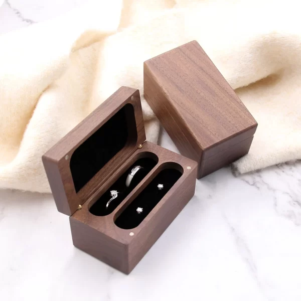 Handcrafted Solid Walnut Wood 4-Slot Ring Box with Magnetic Closure & Cushion