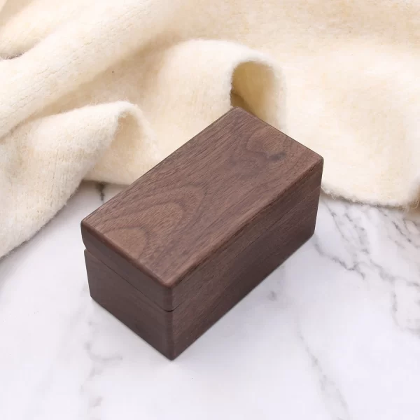 Handcrafted Solid Walnut Wood 4-Slot Ring Box with Magnetic Closure & Cushion