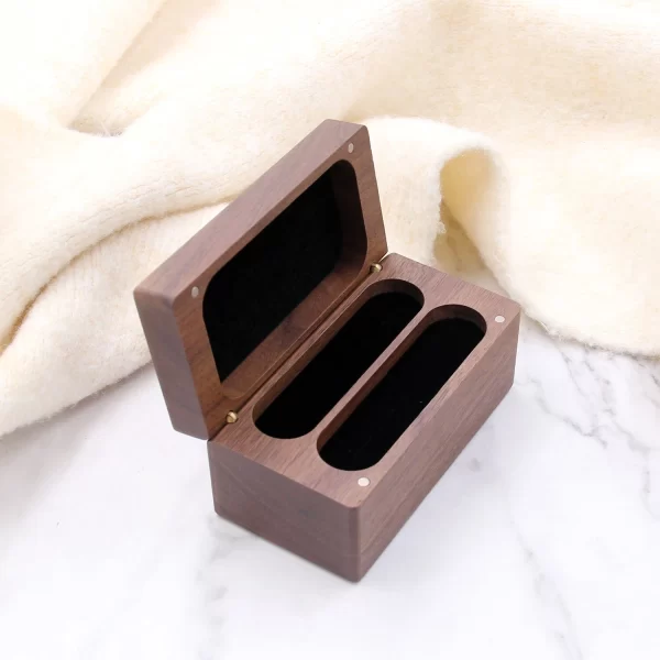 Handcrafted Solid Walnut Wood 4-Slot Ring Box with Magnetic Closure & Cushion