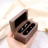 Handcrafted Solid Walnut Wood 4-Slot Ring Box with Magnetic Closure & Cushion