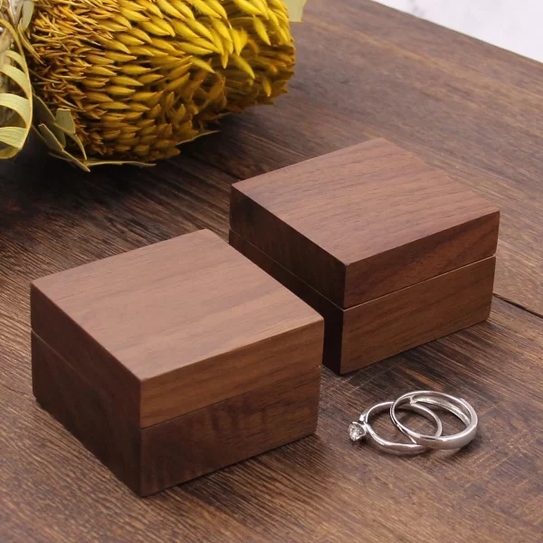 Handcrafted Solid Walnut Swivel Wooden Ring Box with Magnetic Closure for Proposal