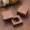 Handcrafted Solid Walnut Swivel Wooden Ring Box with Magnetic Closure for Proposal