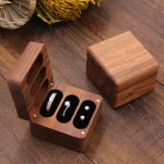 Handcrafted Square Solid Walnut Wood 3-Slot Jewelry Box for Rings & Earrings