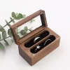 戒指盒4 (2) Handcrafted Solid Walnut Jewelry Box with Real Glass Lid & Velvet 4-Slot Interior