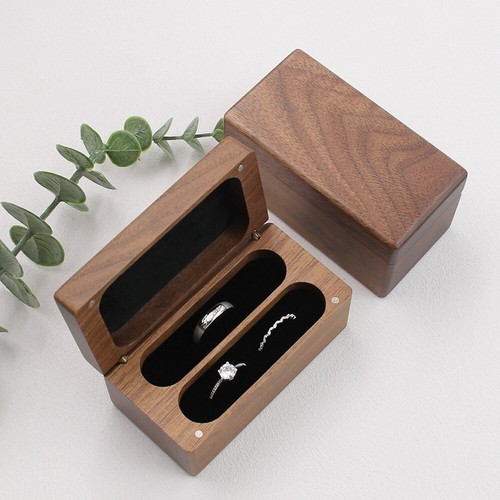戒指盒4 (2) Handcrafted Solid Walnut Jewelry Box with Real Glass Lid & Velvet 4-Slot Interior