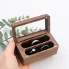戒指盒4 (6) Handcrafted Solid Walnut Jewelry Box with Real Glass Lid & Velvet 4-Slot Interior