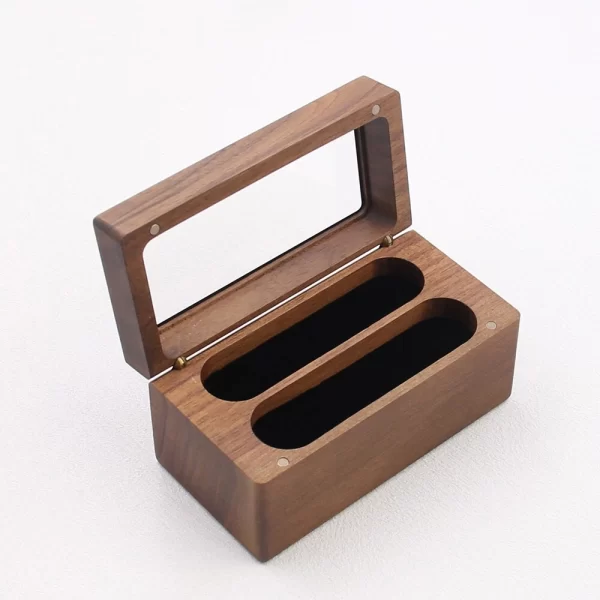 戒指盒4 (7) Handcrafted Solid Walnut Jewelry Box with Real Glass Lid & Velvet 4-Slot Interior