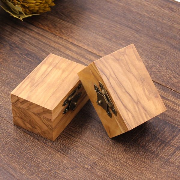 戒指盒7 (1) Handcrafted Solid Olive Wood Ring Box with Vintage Brass Latch for Proposal & Wedding