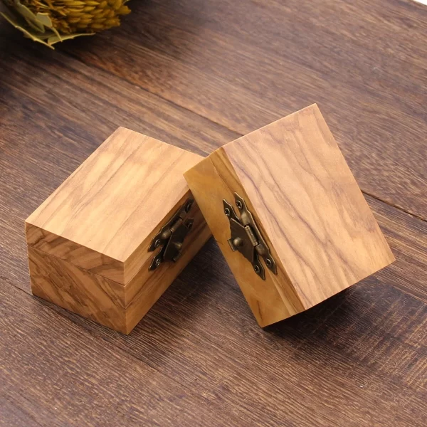 戒指盒7 (2) Handcrafted Solid Olive Wood Ring Box with Vintage Brass Latch for Proposal & Wedding