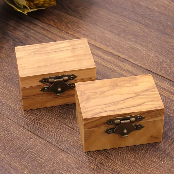 戒指盒7 (5) Handcrafted Solid Olive Wood Ring Box with Vintage Brass Latch for Proposal & Wedding