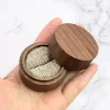 Handcrafted Round Solid Walnut Wood Ring Box with Lined Interior - Available in 2 Sizes