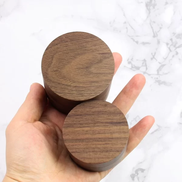 Handcrafted Round Solid Walnut Wood Ring Box with Lined Interior - Available in 2 Sizes