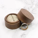 Handcrafted Round Solid Walnut Wood Ring Box with Lined Interior - Available in 2 Sizes