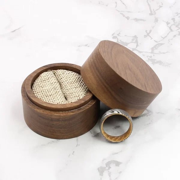 Handcrafted Round Solid Walnut Wood Ring Box with Lined Interior - Available in 2 Sizes