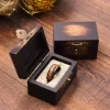Handcrafted Solid Acacia Wood Ring Box with Vintage Brass Latch for Proposal & Wedding