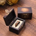 Handcrafted Solid Acacia Wood Ring Box with Vintage Brass Latch for Proposal & Wedding