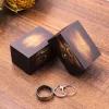 方形复古外观木质戒指盒 (2) Handcrafted Solid Acacia Wood Ring Box with Vintage Brass Latch for Proposal & Wedding