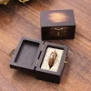 方形复古外观木质戒指盒 (3) Handcrafted Solid Acacia Wood Ring Box with Vintage Brass Latch for Proposal & Wedding