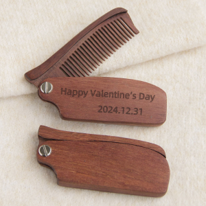 木梳子去水印3 Folding Walnut & Sapele Wood Beard Comb for Men - Pocket Size Anti-Static Natural Hardwood Mustache & Beard Grooming Comb