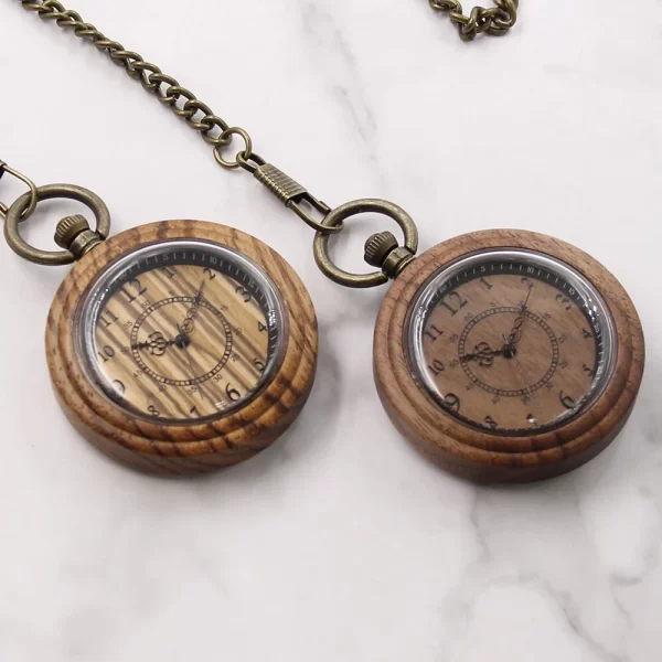 木质怀表 (3) Natural Wood Pocket Watch with Chain - 5th Anniversary Wood Gift for Him & Her