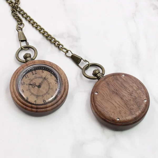 木质怀表 (5) Natural Wood Pocket Watch with Chain - 5th Anniversary Wood Gift for Him & Her