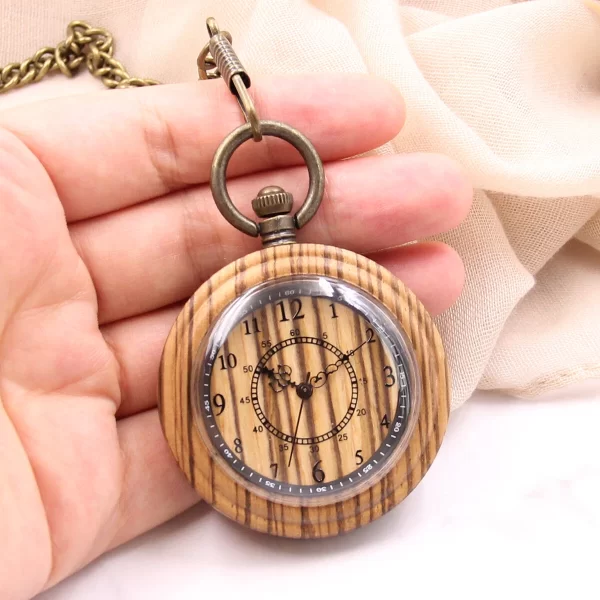 木质怀表 (7) Natural Wood Pocket Watch with Chain - 5th Anniversary Wood Gift for Him & Her
