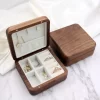 核桃木首饰盒 (2) Handcrafted Solid Walnut Wood Travel Jewelry Box - Portable Organizer for Rings & Necklaces