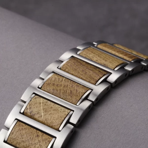 白橡银表带 (1) Whisky Barrel Wood Band for Apple Watch 38/40/41/42/44/45/46/49mm - Recycled Oak Wood & Stainless Steel Strap Series 1-10 Ultra