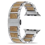 Whisky Barrel Wood Band for Apple Watch 38/40/41/42/44/45/46/49mm - Recycled Oak Wood & Stainless Steel Strap Series 1-10 Ultra