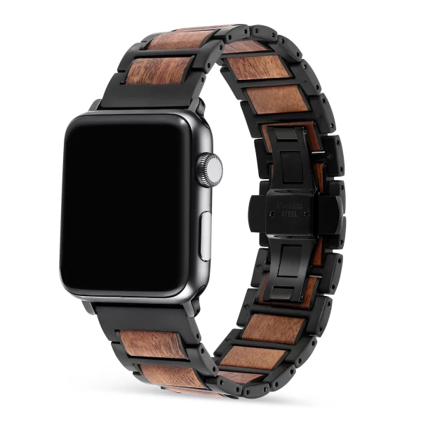 相思黑2222 (2) Hawaiian Koa Wood & Stainless Steel Band for Apple Watch 42/44/45/46/49mm - Natural Wood Strap Series 1-10 Ultra